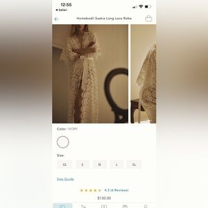 Homebodii Saskia Long Lace Robe- Ivory Bridal Robe